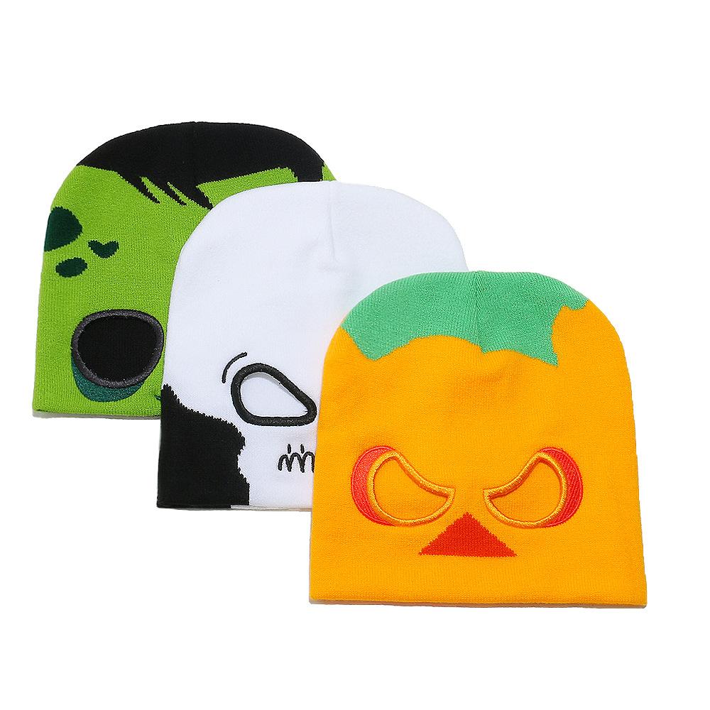 Halloween personality funny exposed wool hat warm letter pullover hat hip hop trend cartoon animation knitted hat
