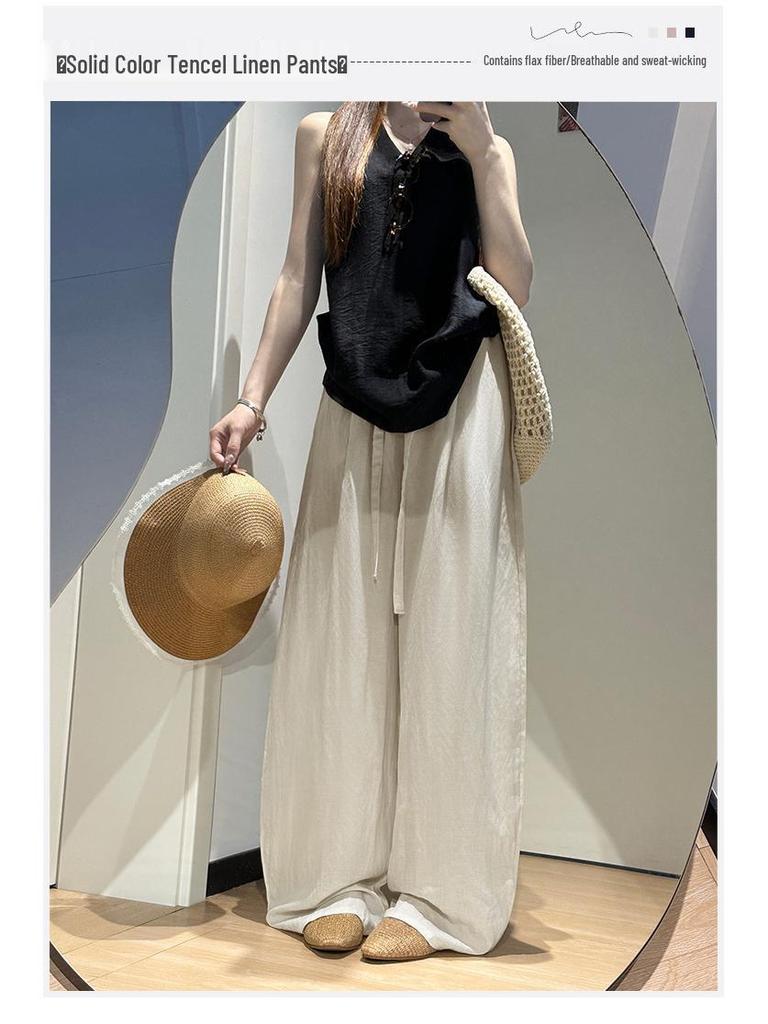 Women's Tencel Linen Wide-Leg Pants - Autumn 2025, Lightweight, Loose Fit, Straight-Leg, Sun Protection Casual Wear.