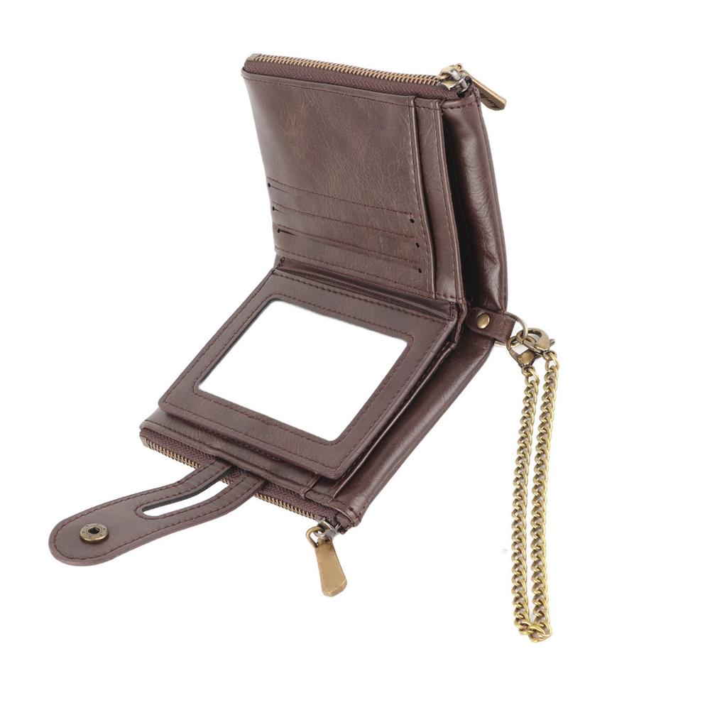 Men Short Wallet Retro Multi Slots Zipper Closure PU Leather Flip Purse for Cash Bank Cards Coins