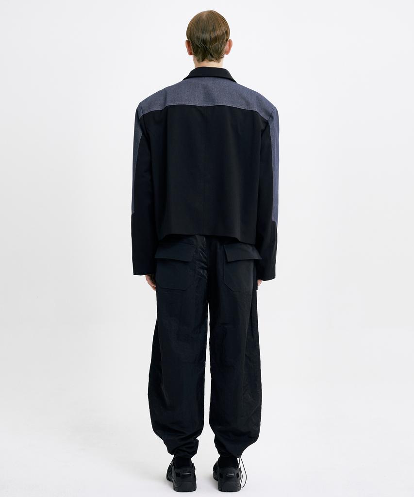 WUNDER GEIST Non-Faded Denim Contrast 3-Button Oversized Cropped Blazer