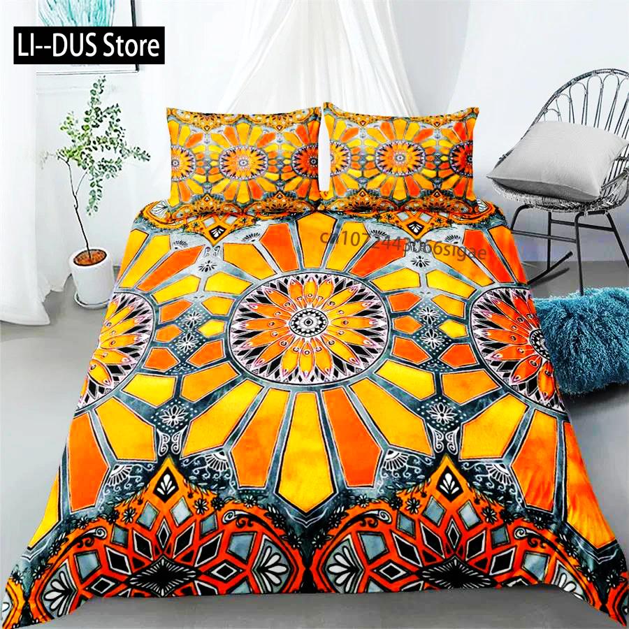 Conjunto de Capa de Edredom Mandala Roupa de Cama Boêmia Azul Rosa Elegante Boêmio Romântico King Poliéster Capa de Edredom Capa de Edredom Fronha