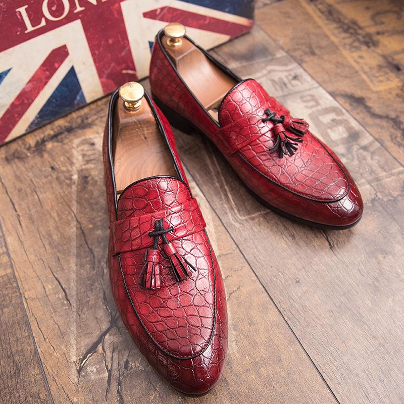 

Foreign trade spring men s shoes Korean version of British one-pedal hair stylist trend shoes leather shoes 44 червоний