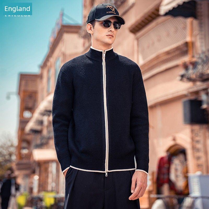 

Injall Lun Свитер трикотажный мужской на молнии с двойной застежкой, со стойкой, с длинными рукавами, осень-зима 2025, водолазка, кардиган, верхняя одежда