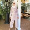 Muslimische Damenmode für Frische Einfarbige Overalls Kleider Abaya Dubai Türkei Islam Schnürung Hoher Bund Kleidung Langarm