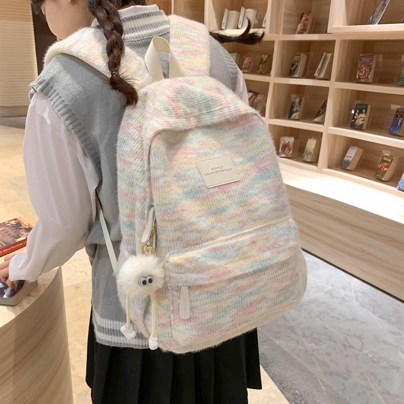 

Rainbow Niche Plush Schoolbag for Women Japanese Ins Girls New Backpack College College Backpack