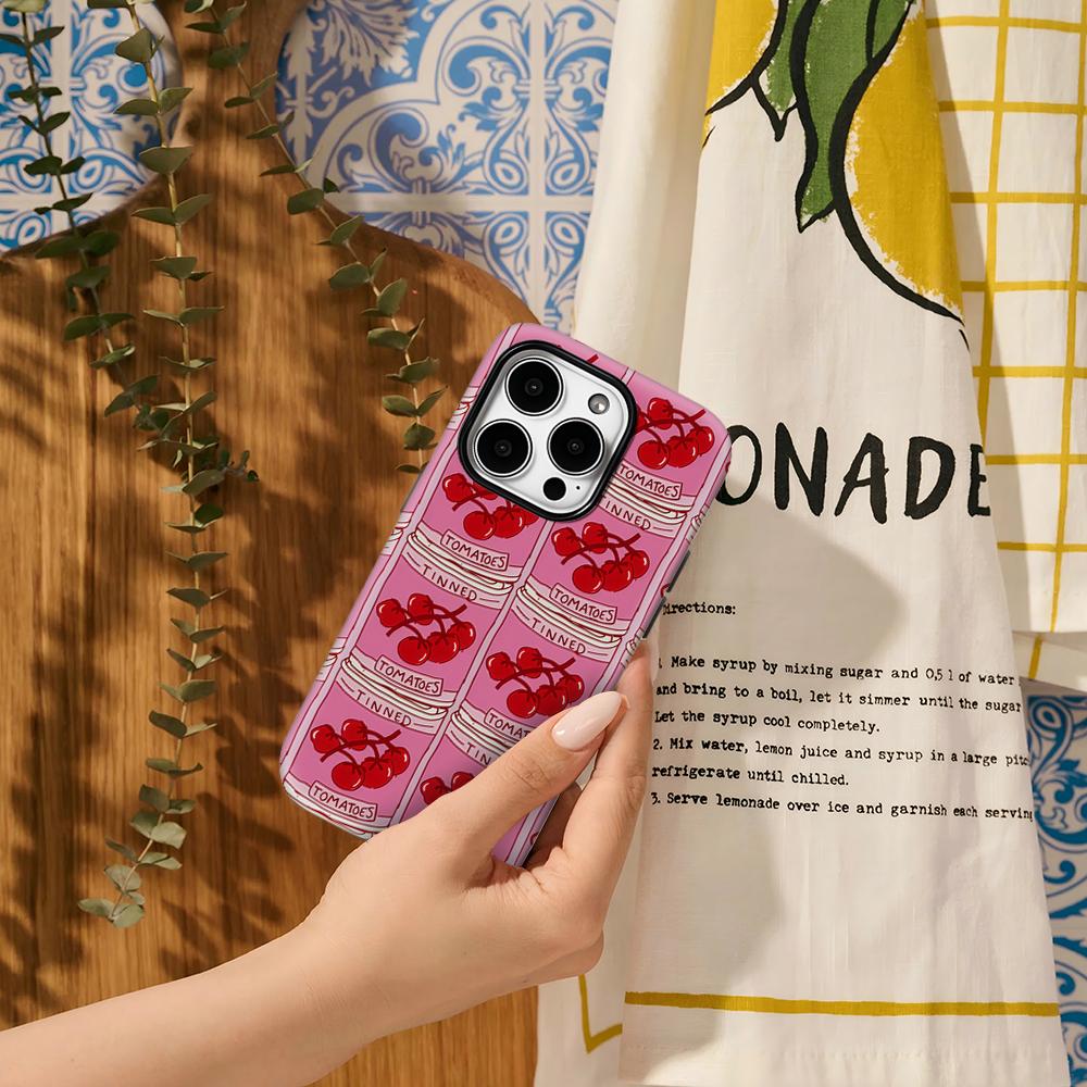 Pink Tomato Tins Retro Phone Case for IPhone 17AIR 16E 16 15 14 13 12 11 17 Pro Max Plus Double-layer Back Cover