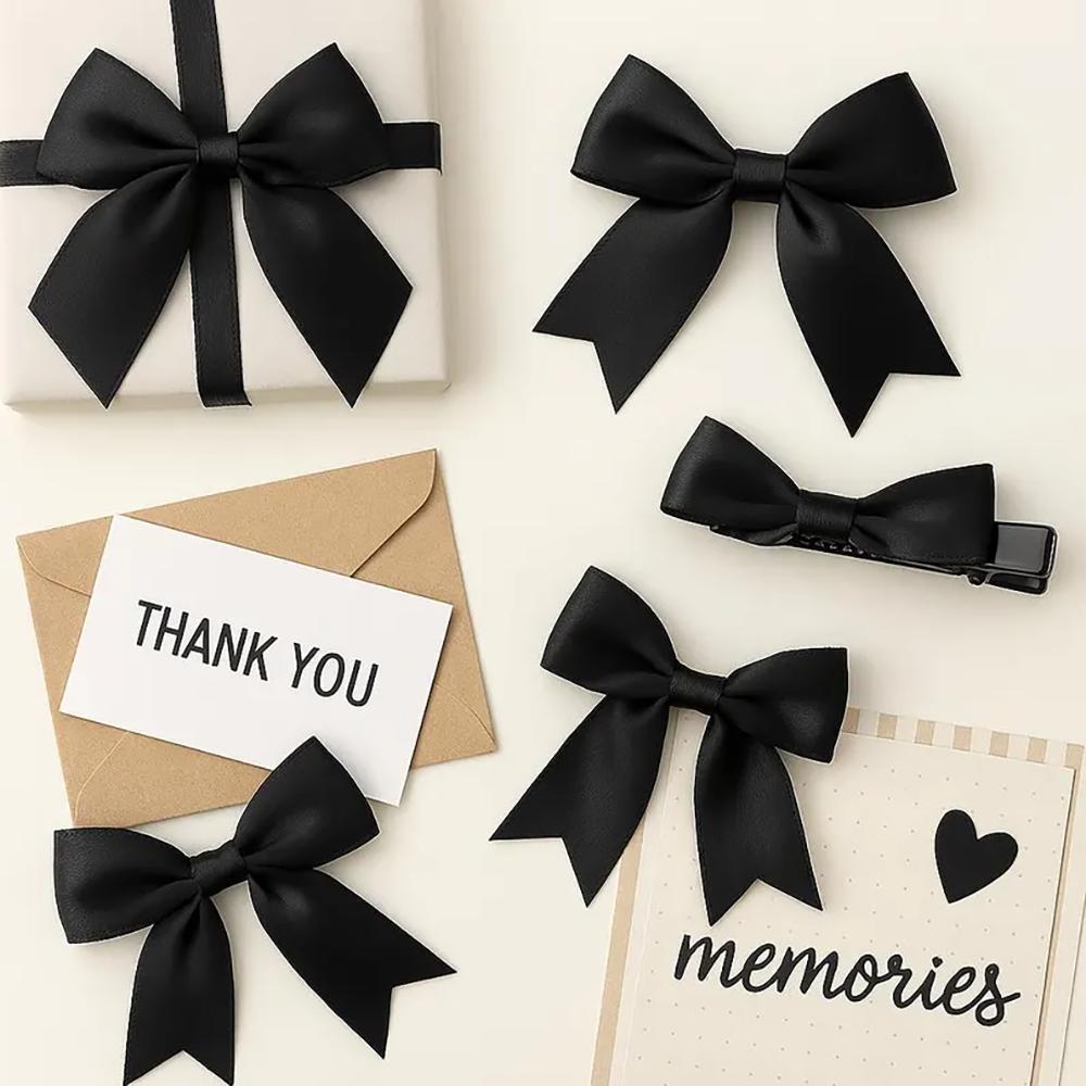 20Pcs Pink Black Satin Ribbon Bow Wrap Favor Decorative Bow Hair Clip Packaging Wedding Bridal Shower Baby Shower Cake Decor