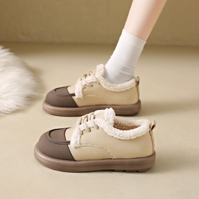 Large size cotton shoes women's winter new casual warm flat bottom women's shoes lace up student women