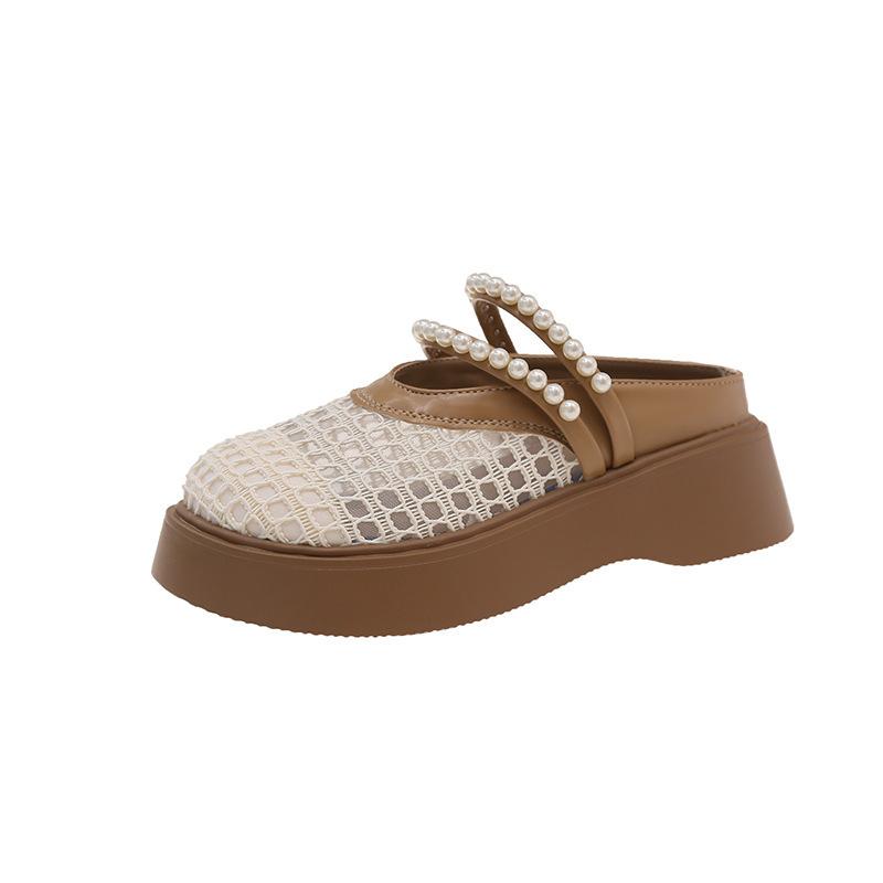 New mesh outer wear shoes summer one pedal lazy sandals Mary Jane shoes women's bag head half slippers thick sole