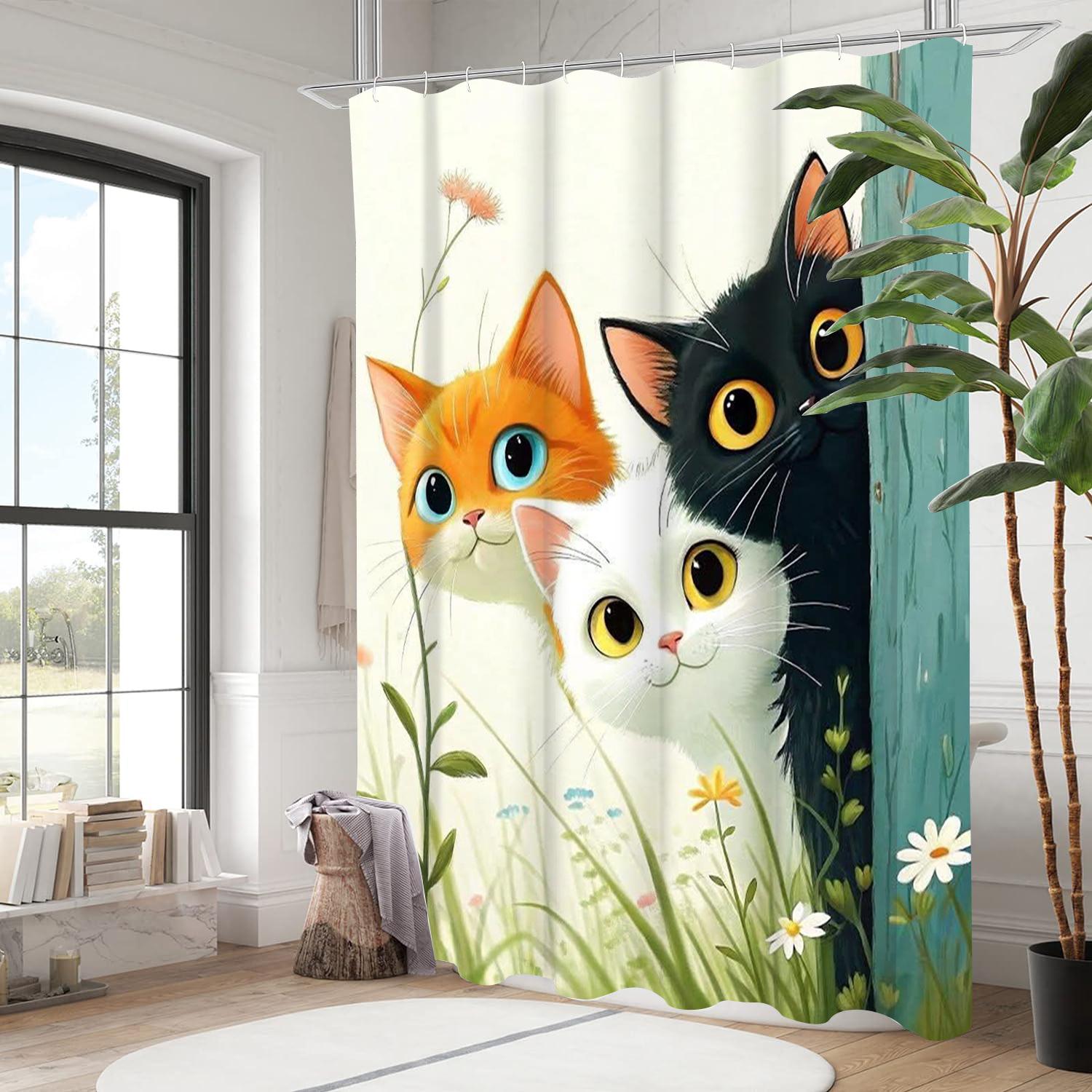 

Мультяшный узор кота Занавеска для ванной Комнатные буквы Занавеска для душа Водонепроницаемая с 12 крючками Рыбки Домашний декор Бесплатная доставка 180x180cm curtain зелёный