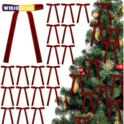 Noel ağaçları için 24 kadife fiyonk - Kırsal hediye fiyonkları olarak Noel ev dekorasyonu, dış mekan ve iç mekan etkinlikleri için kullanılır