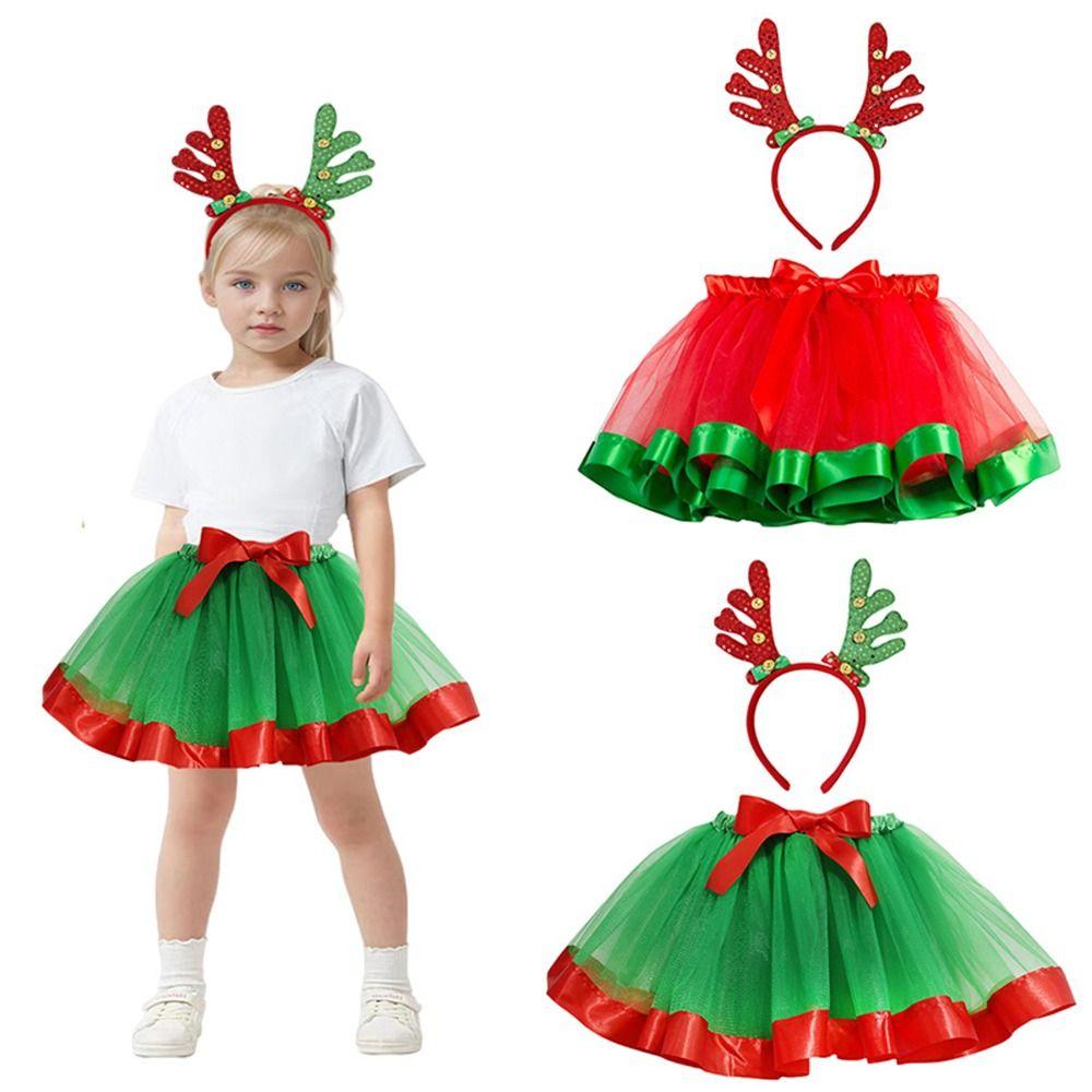 2-Piece Set Children's Tulle Skirt Christmas Party Performance Outfit For Height 80-140cm