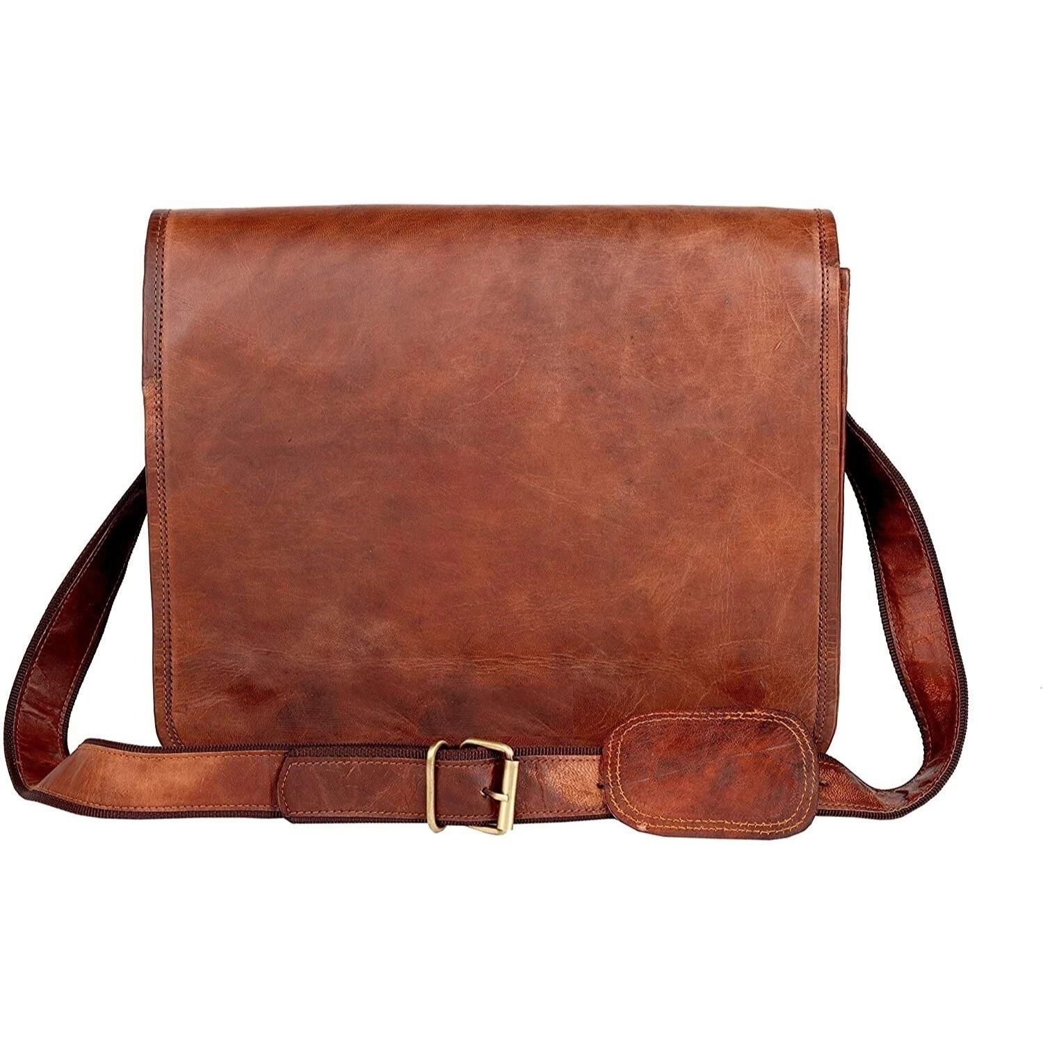 

Vintage Men Leather Satchel Shoulder Laptop Bag Messenger Carry On Briefcase 13 x 10 x 4 in