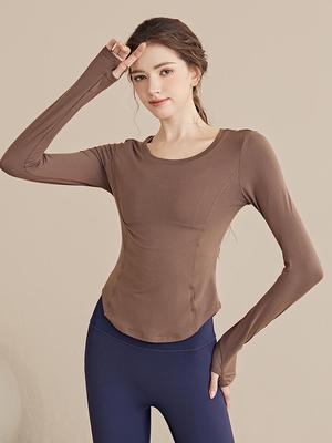 High-End Women's Slimming Yoga Top, Long Sleeve, 2026 Style for Running, Pilates, and Fitness.