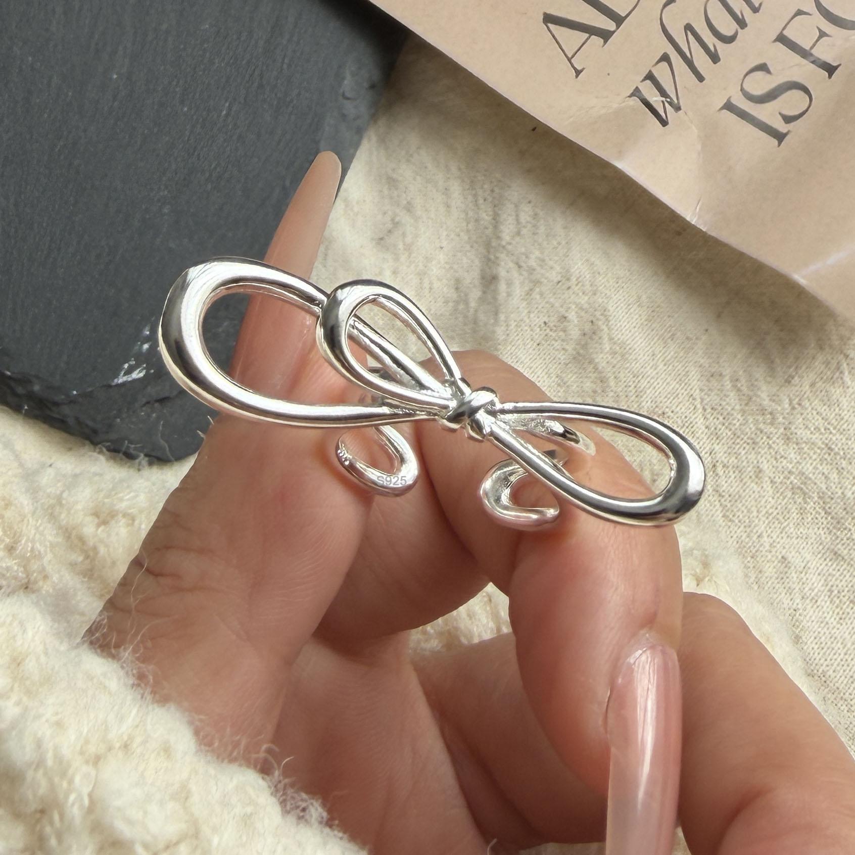 

925 Sterling Silver Rings for Women Couple Minimalist Handmade Simple Big Bow Ring Fine Jewelry Gift Prevent Allergy resizable