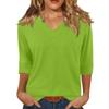 Women's Fashion Casual V Neck 3/4 Sleeve Loose Printed T-Shirt Ladies Top