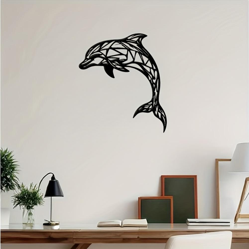 Black Metal Dolphin Wall Sculpture Jumping Iron Marine Art Outdoor Decor Swimming Figurine Living Room Patio Gift for Dolphin Lovers