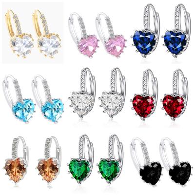 Heart Cubic Zirconia Huggie Earrings, Colorful CZ Drop Hoop Earrings, Women's Fashion Jewelry Gift