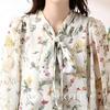 J-Scott Floral Bowtie Blouse, Chiffon, Puffy Sleeves, Gathered Cuffs, Lined, Long Sleeves, Feminine, White, JS76-WH-XL