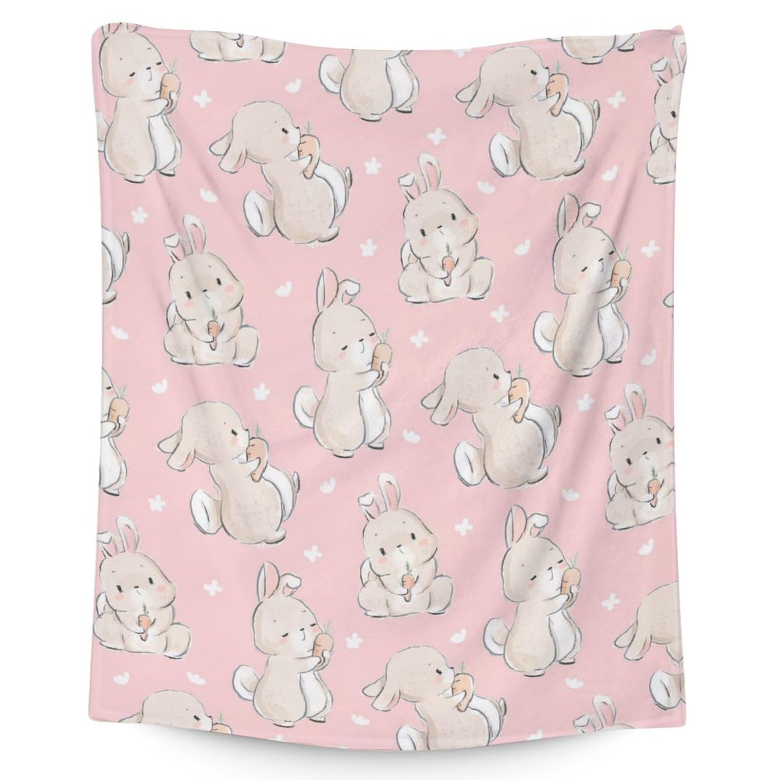 Pink Cute Bunny Blanket, Funny Rabbit Floral Throw Blankets, Lightweight Soft Cozy Blanket Sofa Room Easter Travel Party Decor 75x90cm
