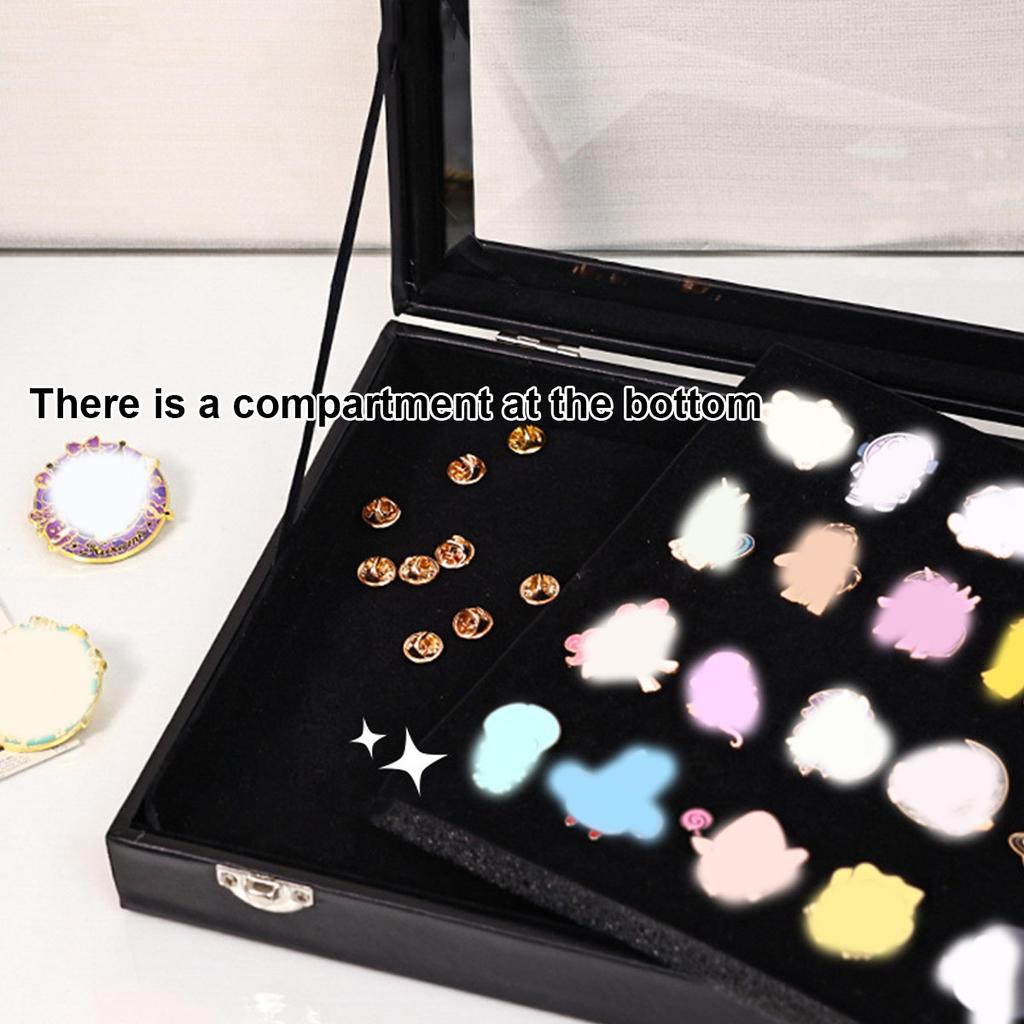 1pc Badge display box with transparent dust cover, brooch and collectible jewelry box, black large capacity jewelry box