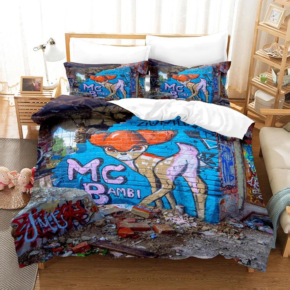 Graffiti Duvet Cover Kid Boys Youth Modern Wall Urban Street Art Painting Polyester Set King Queen Size Bedding Set Pillowcases