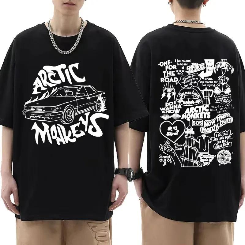 Cotton Arctic Monkeys Inspired T Shirt Album List Doodle Print Vintage T-shirt Men Hip Hop Punk Short Sleeve Tshirts Streetwear