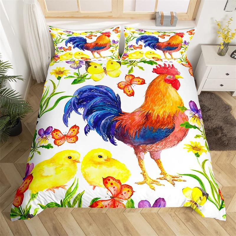 

Comforter Farm Animal King Chicken Bedding Set Microfiber Rustic Cock Comforter Rooster Bed Set For Boys Girl Room Decor Comforter (quilt)-EU Single(135*200cm)3pcs