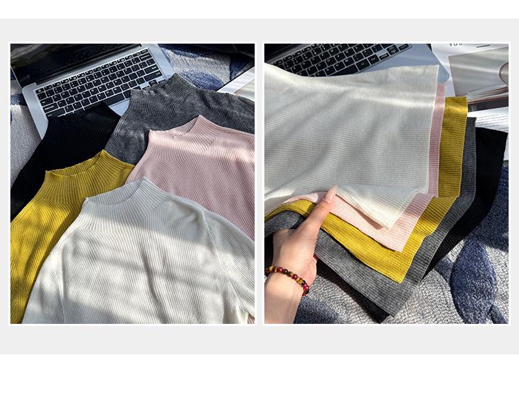 Korean Chic Elegant Half-High Neck Slim Fit Mid-Sleeve Knit Top for Women - 2026 New Arrival