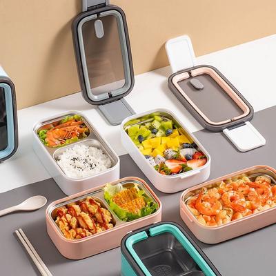 Dwupoziomowy pojemnik na lunch ze stali nierdzewnej 304, szczelna konstrukcja, pojemnik do przechowywania żywności z uchwytem i przegródkami