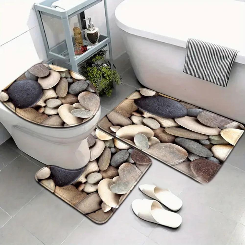3 Piece Stone Style Bath Mat Set Designed for Bathroom Floor Safety with Non Slip Base and Efficient Water Absorption
