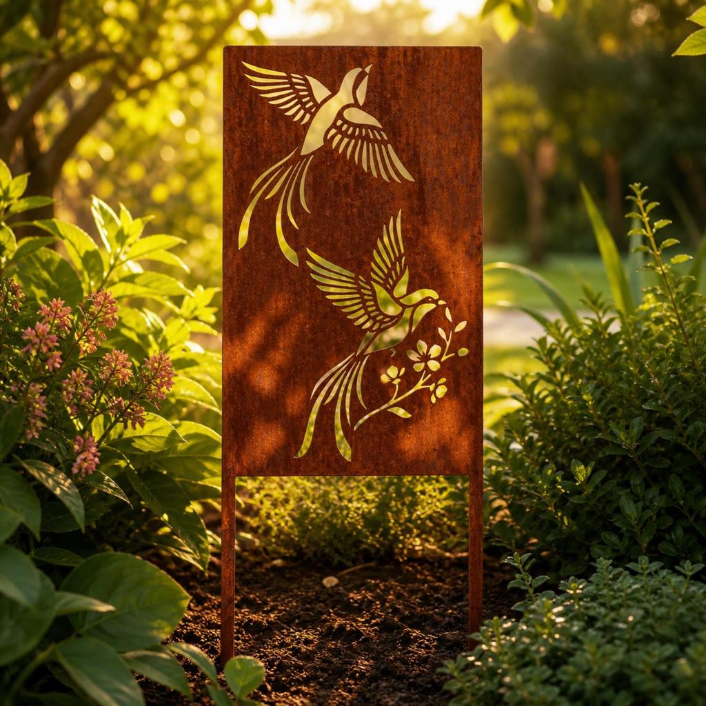 Iron Garden Stake with Openwork Weathered Tabletop Centerpiece Rustic for Patios