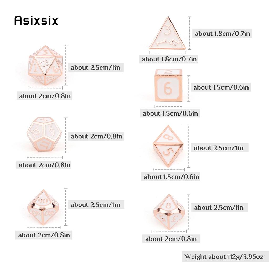 7 sztuk Biało-Różowy Standardowy Metalowy Zestaw Kości Wielościennych Solidny Metal Odpowiedni do Gier Fabularnych RPG Gry Planszowe Gry Karciane