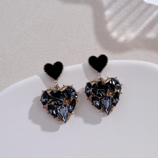 Boucles d'oreilles à tige en perles d'amour pour femmes et filles, bijoux en forme de cœur, strass, personnalité, tempérament, fête, cadeau