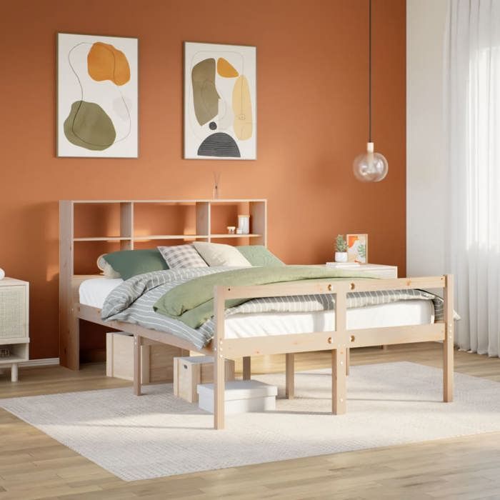 VidaXL Lit bibliothèque sans matelas 140x200 cm bois massif de pin 3322016