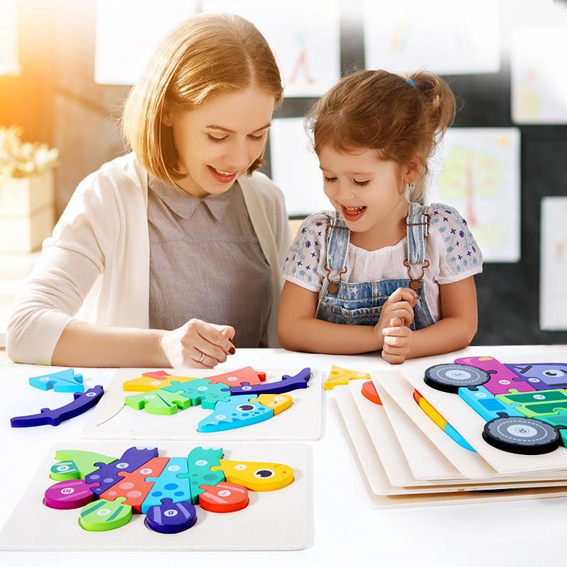 Wooden Dinosaur Children Number Puzzle Set For Brain Development And Playtime