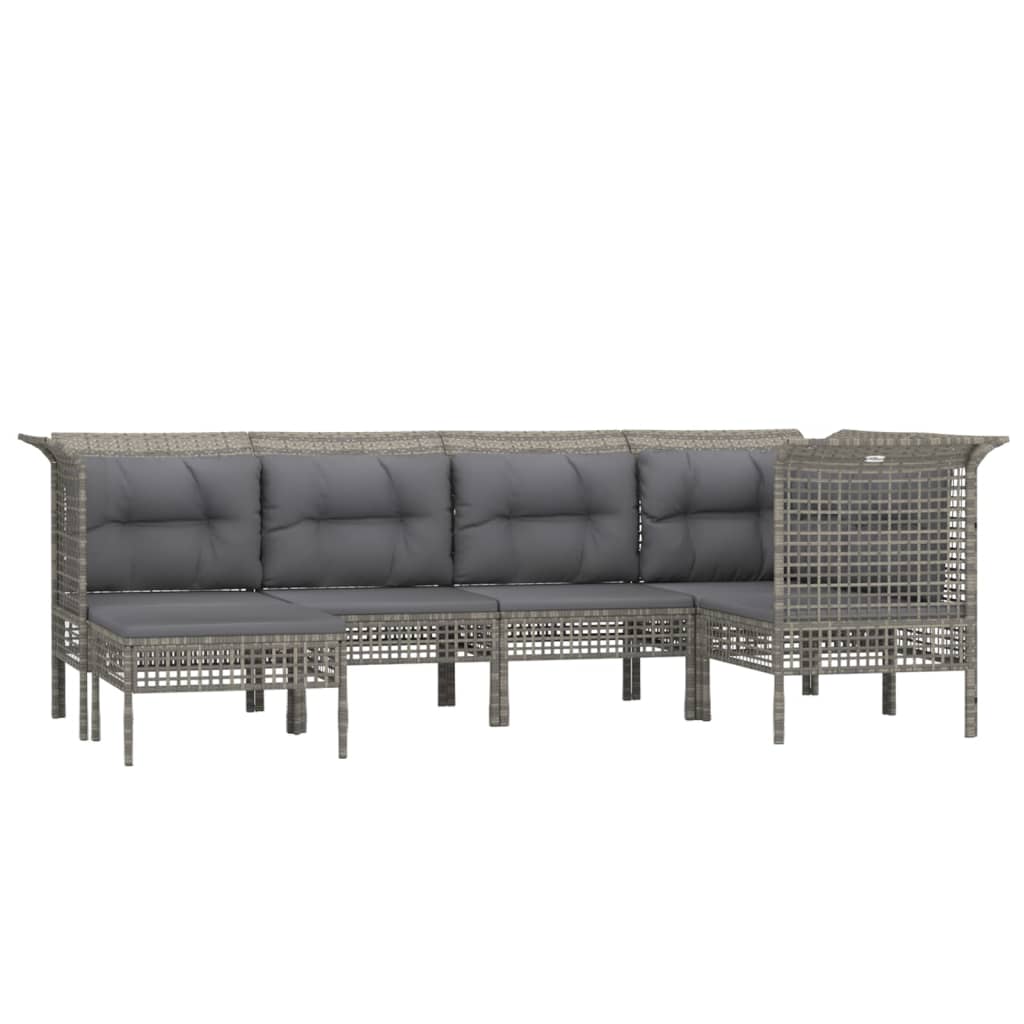 Vidaxl 6-Cz. Garden Lounge Set, Cushions, Grey, Rattan PE