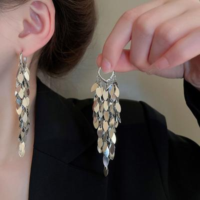 Korean Style Metal Sequin Earrings Bling Bling Gold Earrings Long Tassel Dangle Earrings  Women