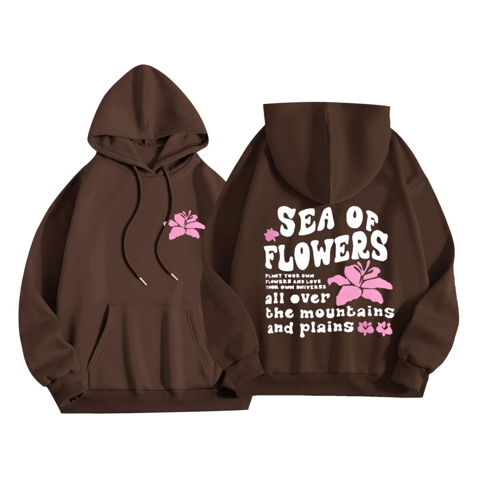 

Женская модная толстовка с длинным рукавом, принтом букв, капюшоном, завязками, большим карманом, толстовка сверху M коричневый