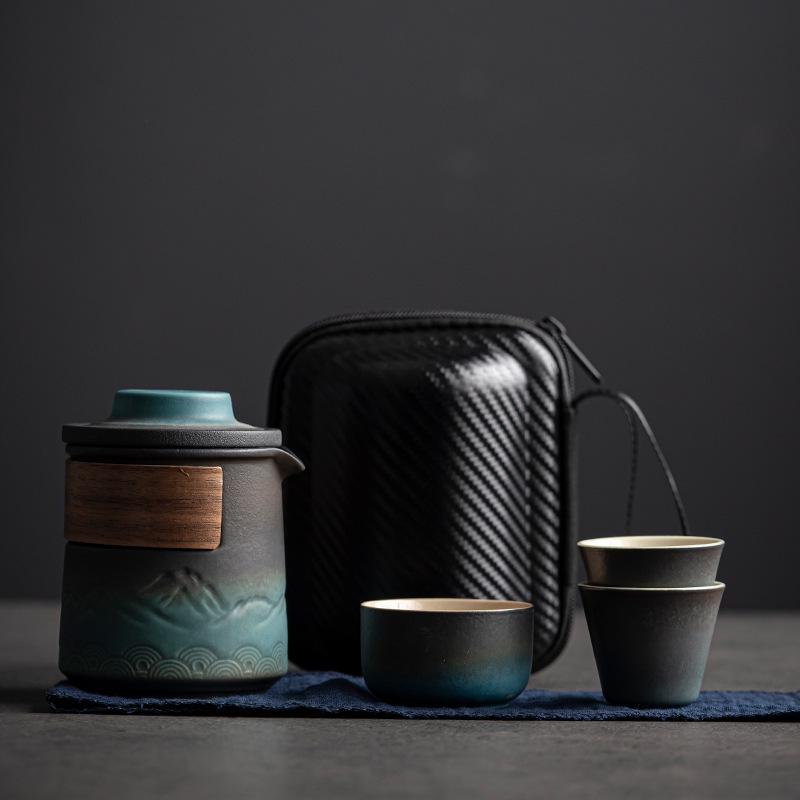 Compact Kuaike Travel Tea Set: One Pot, Four Cups, Portable Gongfu Brewing for Camping & Outdoors