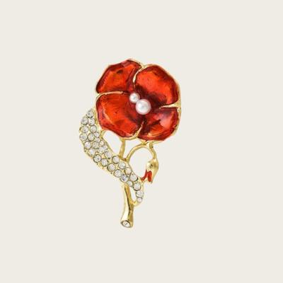 Elegante Broche de Flor de Amapola con Pedrería - Inspirado en el Estilo Real Británico