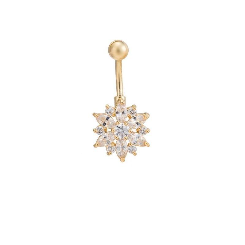 Bauchnabelpiercing aus 316L-Edelstahl, grüne Blume, Kristall, Gold, Bauchnabelpiercing-Schmuck