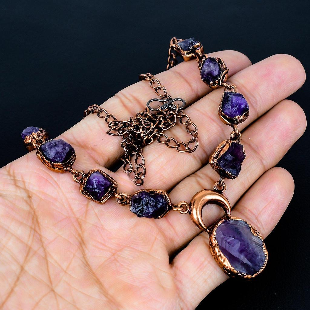 Amethyst Handmade Latest Design Jewelry Necklace, Copper Electroformed Gemstone Necklace, Gift For Mother