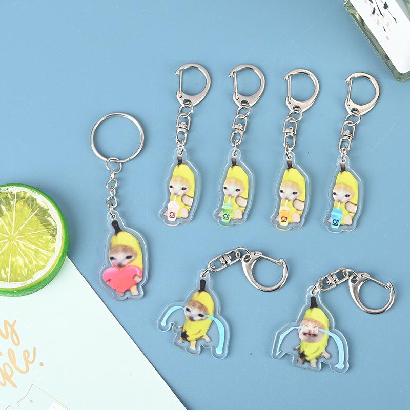 Cartoon Kawaii Bananen Katze Schlüsselanhänger Kreatives Brot Herz Schlüsselanhänger Schlüsselhalter Schlüssel Tasche DIY Zirkon Geschenk für Freunde Kinder