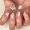 Almond Press on Nail Cats Eye Fake Nail with Bows Designs Full Cover Glues on Nail Glossy Acrylic Nail Artificial Nail