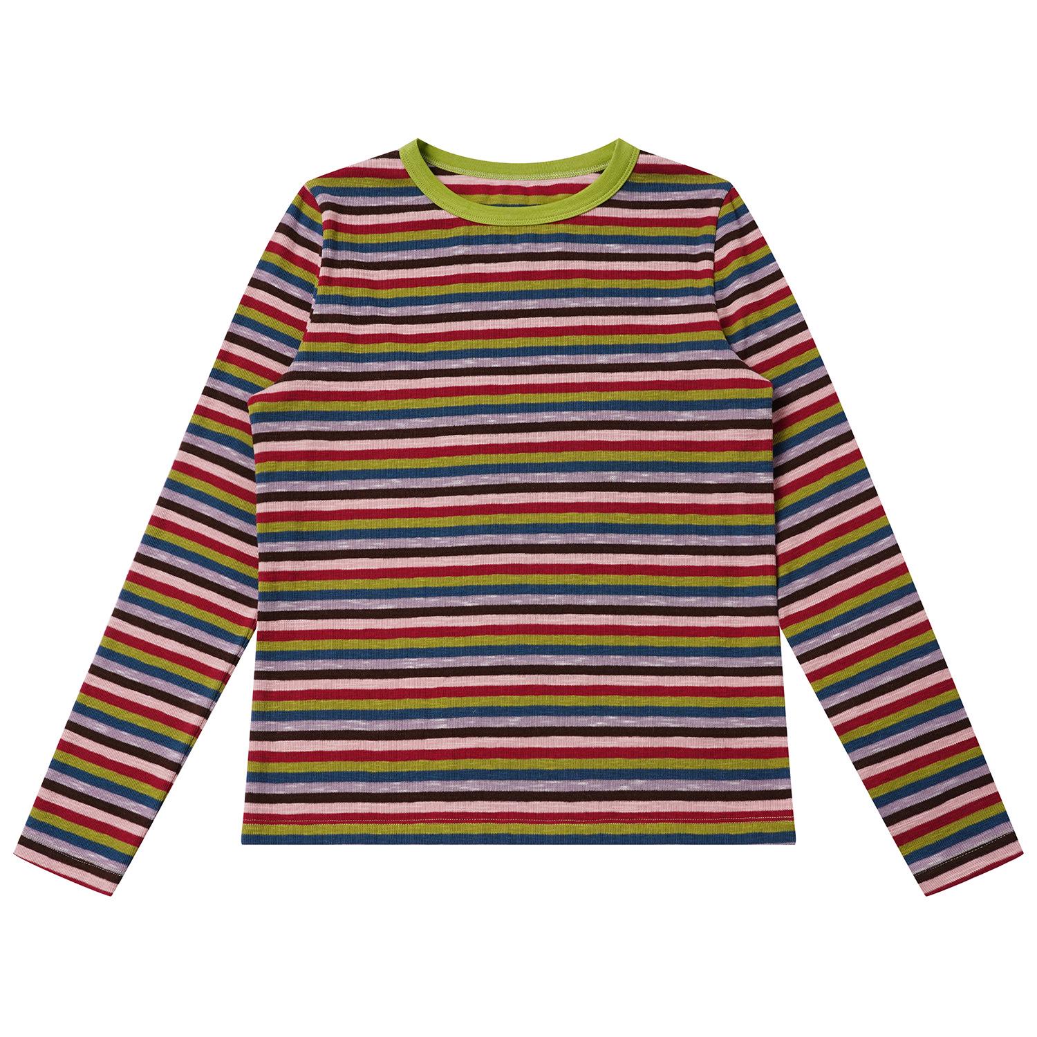 

Korean Style Round Neck Striped Long Sleeve Retro Color Block T-shirt for Women - Spring/Autumn 2026 Collection L length 59cm weight 125-145lbs