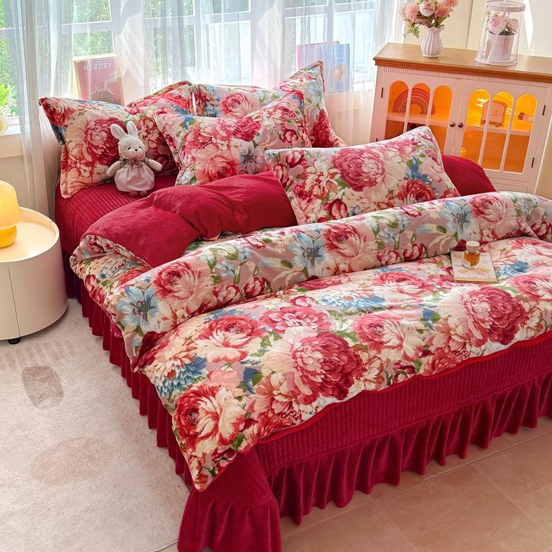 Thickened Milk Fleece Bed Cover Four-Piece Set, Fleece Bed Sheet Quilt Cover, Baby Fleece Three-Piece Set, Bedding