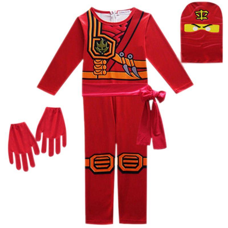 Ninjago Kids Kai Jay Cosplay Glove Hat Jumpsuit Set Halloween Clothes Party