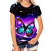 Colorful Butterfly Pattern 3D Digital Printing Women's Comfortable Round Neck Short Sleeved T-shirt