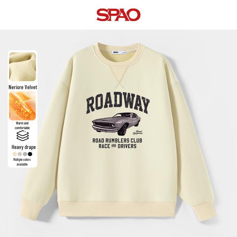 

SPAO Men s Fleece-Lined Retro Car Graphic Sweatshirt S
